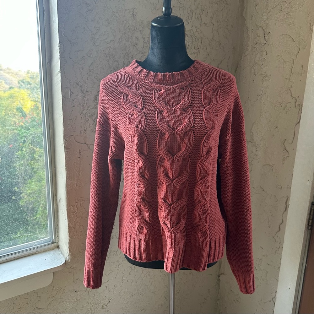 🦋 American Eagle Dusty Rose Pink Knit Long Sleeve Soft Casual Sweater